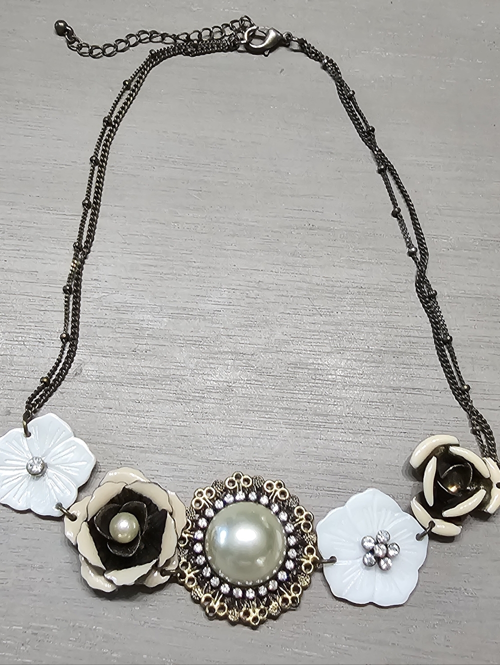 Park Lane J'Adore Floral Statement Necklace - Faux Pearl & Rhinestones